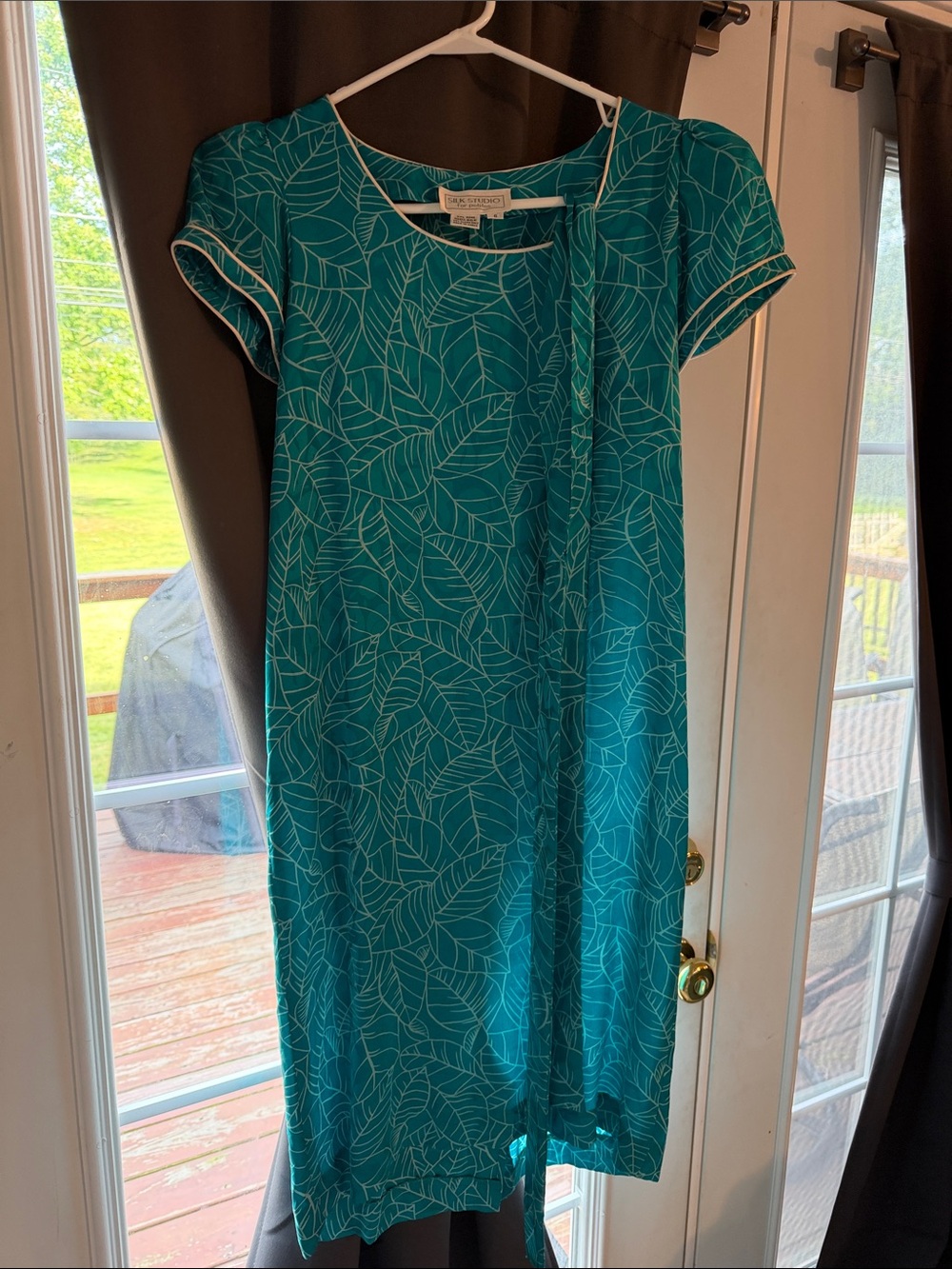 Teal Leaf-Print Midi Dress with Side Tie by Charter Club